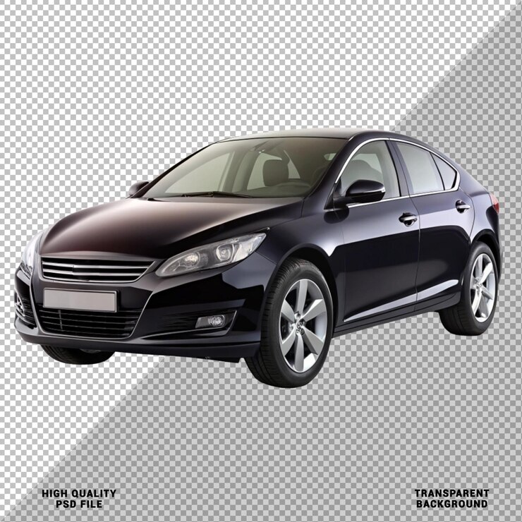 Schwarzfarbiges Auto isoliert auf durchsichtigem Hintergrund für das Vorlagendesign