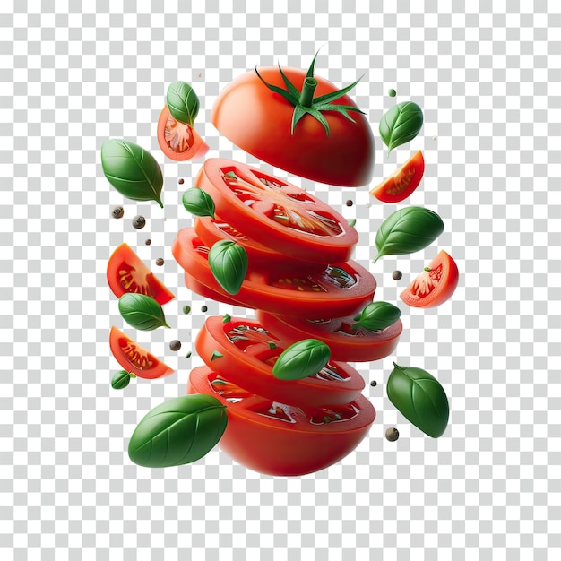PSD schwebende, in scheiben geschnittene tomaten, transparenter hintergrund
