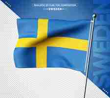 PSD schweden 3d flagge mit realistischer textur