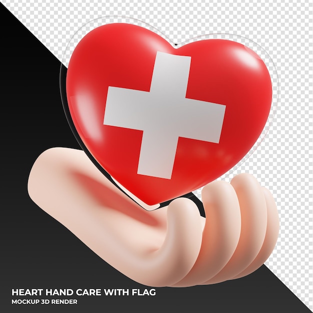 Schweiz-flagge mit herzhandpflege realistisch 3d texturiert