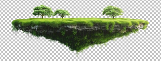 Schwimmende ruhe von land mit grünem gras oberfläche und boden abschnitt fliegendes land gras textur insel