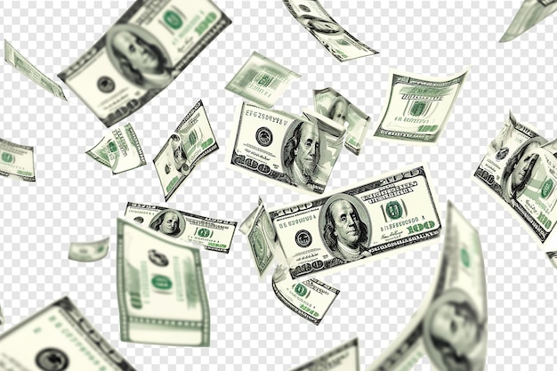 PSD schwimmende us-dollar hundert-dollar-banknoten auf png- oder weißem hintergrund