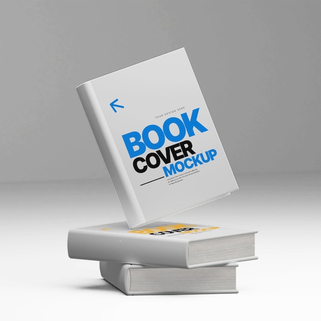Schwimmendes Buchcover-Mockup auf einem Stapel anderer Bücher