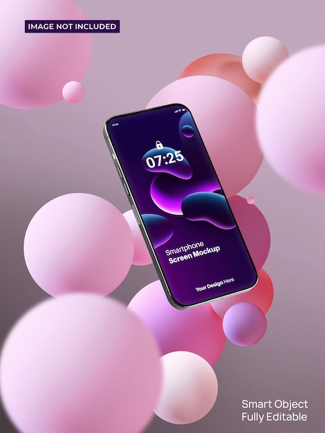 PSD schwimmendes smartphone-bildschirm-mockup mit blasen 03