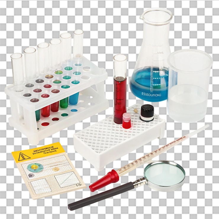 PSD science kit isolated on transparent background