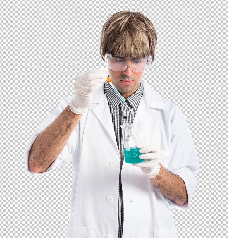 PSD scienziato analizzando una provetta