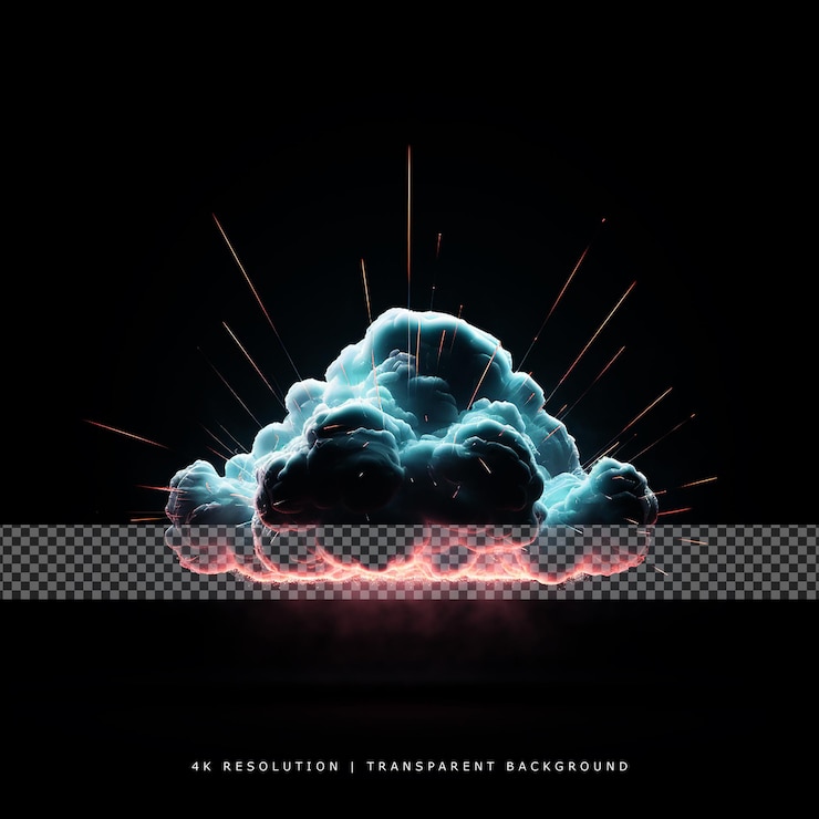 PSD scifi cloud with electricity thunderstorm lighting strike on transparent background