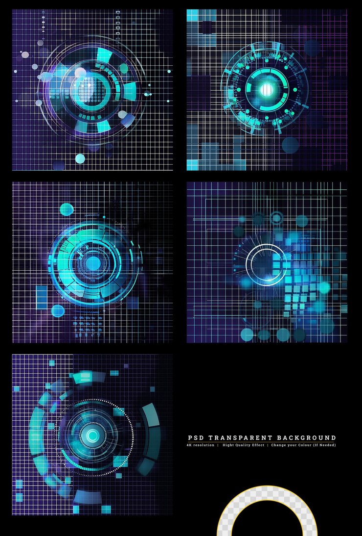 PSD scifi futuristico hud dashboard display realtà virtuale su sfondo trasparente