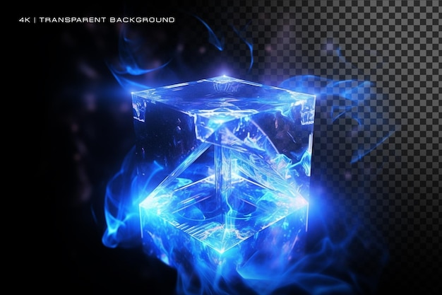 scifi glowing cube on transparent background