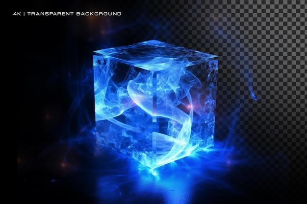 scifi glowing cube on transparent background