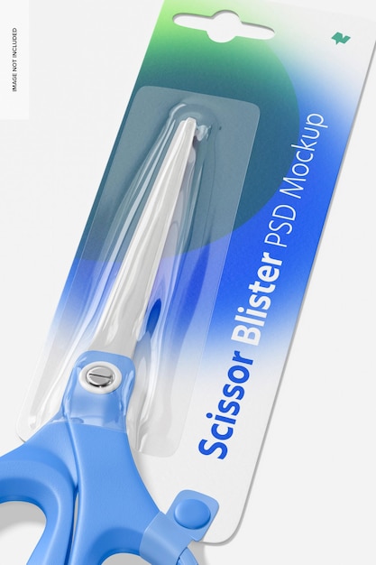 PSD scissors blister mockup, nahaufnahme