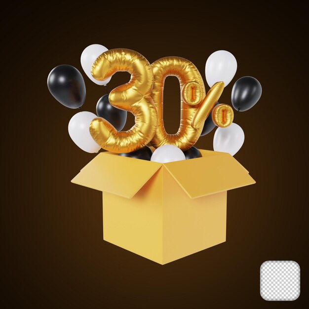 Sconto del 30% sul palloncino per il Black Friday sull'illustrazione 3d