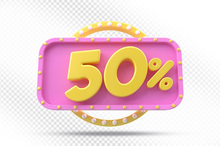 PSD sconto del 50% sull'etichetta rosa 3d