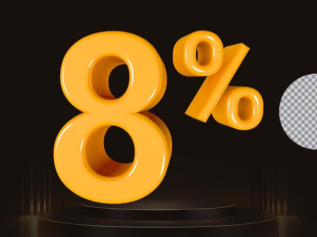 Sconto dell'8 per cento in oro isolato illustrazione di rendering 3D