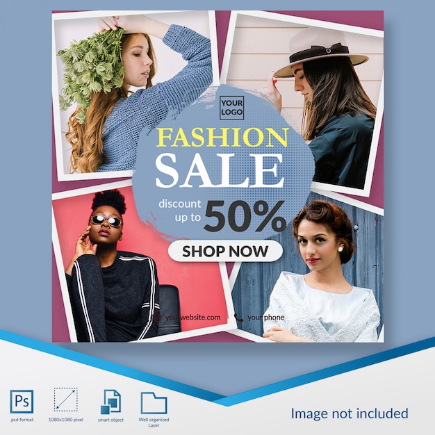 Sconto di vendita di moda elegante offerta banner quadrato o modello di post Instagram