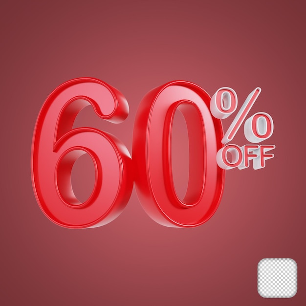 Sconto percentuale di vendita 60 Illustrazione 3D a colore rosso