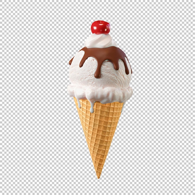 Scoop helado en cono de oblea con crema ilustración 3d