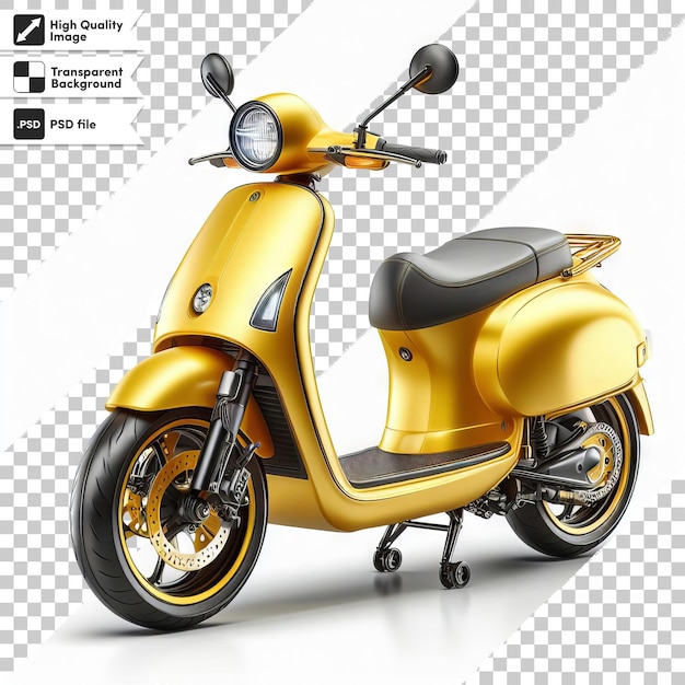 PSD un scooter amarillo con un fondo negro y un fondo blanco