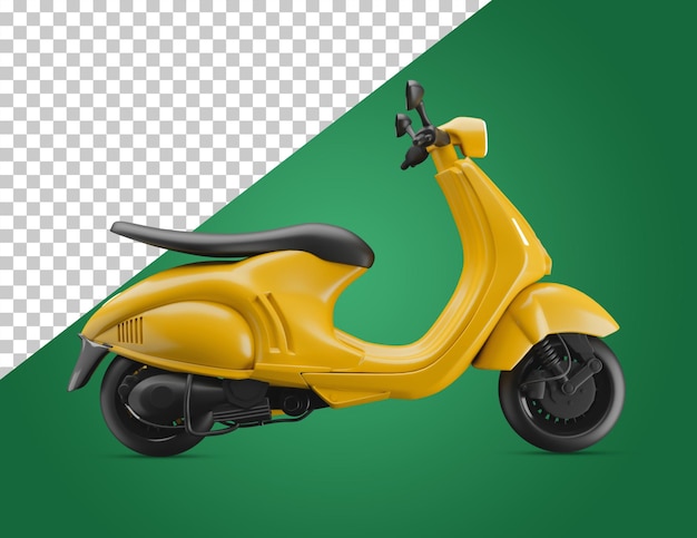 Un scooter amarillo con un fondo verde y una raya verde.