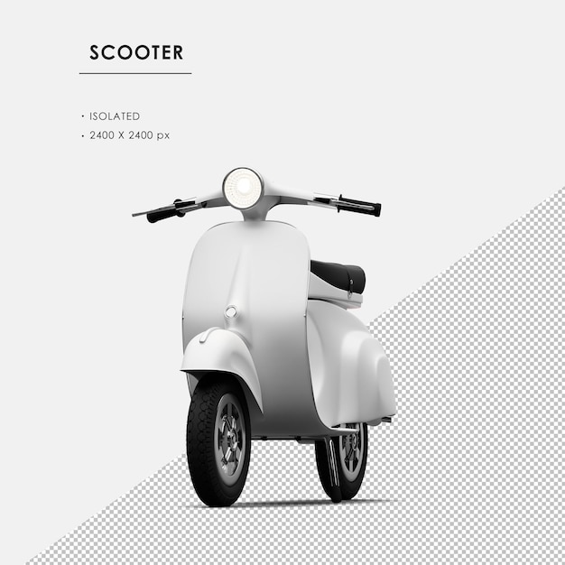 Scooter blanco aislado desde la vista del ángulo frontal izquierdo