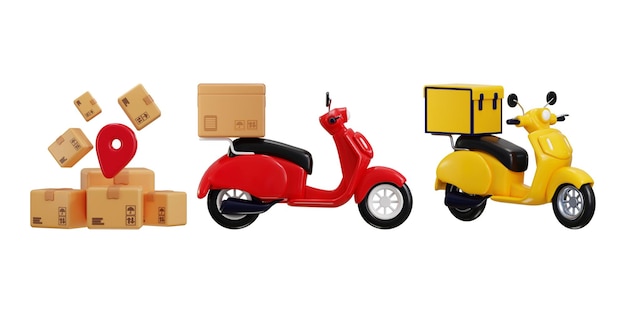 Scooter com caixa de cartão Ícone de serviço de entrega 3d render conceito de Tempo para fazer compras entrega de fast food