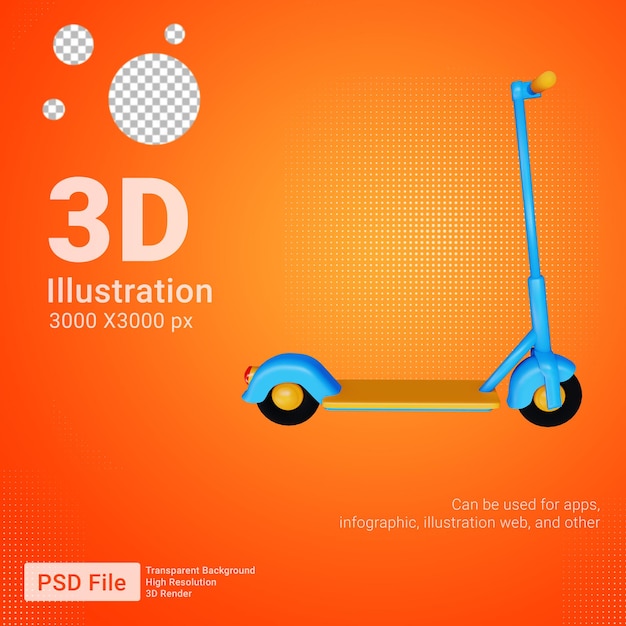 Scooter eléctrico 3d vista lateral amarillo azul