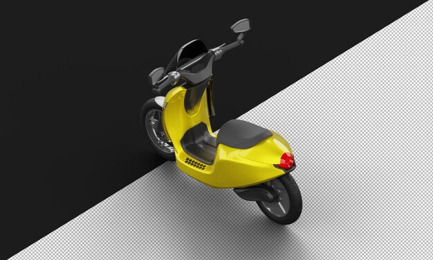 PSD scooter eléctrico deportivo moderno metálico amarillo aislado desde la vista trasera superior izquierda