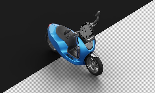 PSD scooter eléctrico deportivo moderno metálico azul aislado desde la vista frontal superior derecha