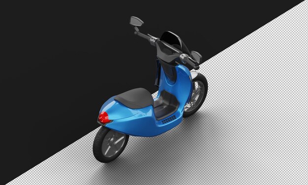 PSD scooter eléctrico deportivo moderno metálico azul aislado desde la vista trasera superior derecha
