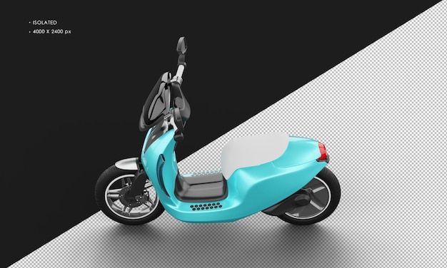 PSD scooter eléctrico deportivo moderno metálico azul cielo aislado desde la vista superior izquierda