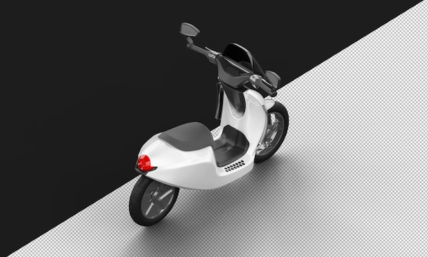 PSD scooter eléctrico deportivo moderno metálico blanco aislado desde la vista trasera superior derecha