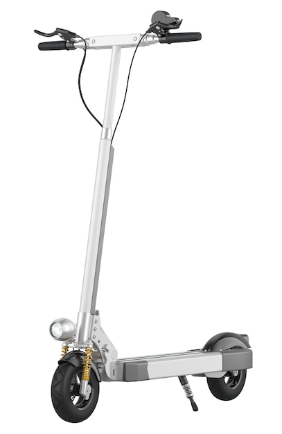 Scooter eléctrico recargable renderizado en 3D en color blanco aislado sobre un fondo transparente
