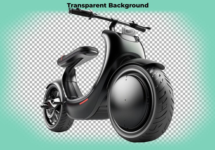 PSD scooter eléctrico de una sola rueda aislado sobre un fondo transparente