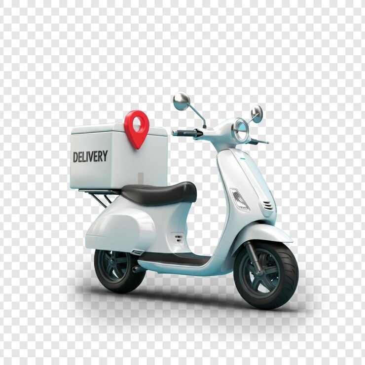 scooter de entrega con cajas aisladas sobre un fondo transparente