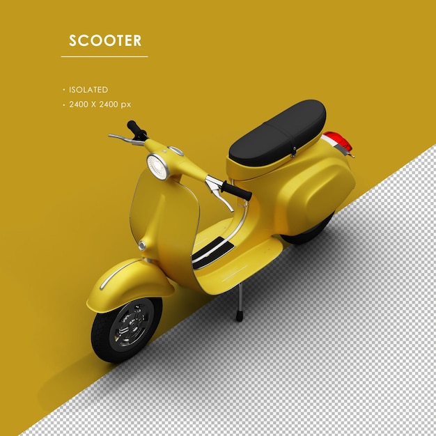 Scooter jaune isolé du haut à gauche de la vue avant