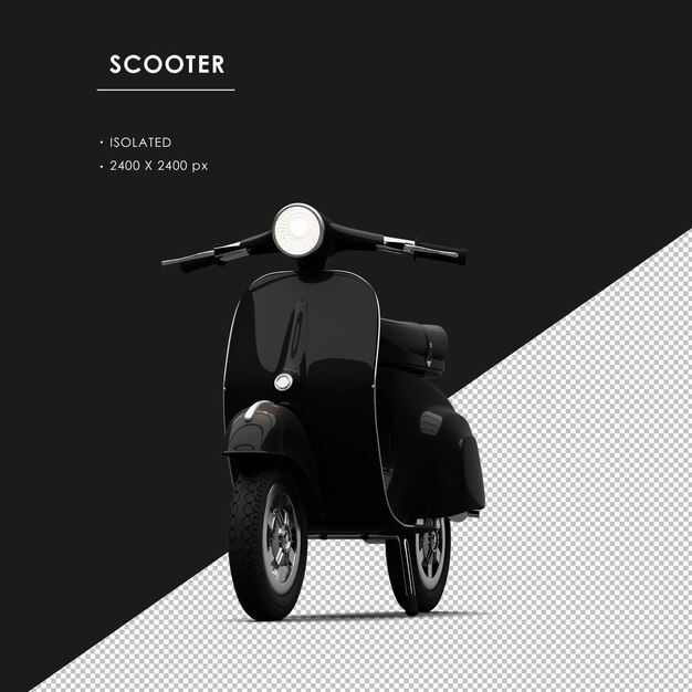 Scooter negro aislado desde la vista del ángulo frontal izquierdo
