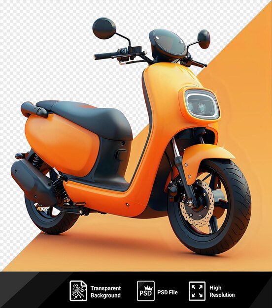 PSD scooter psd 3d com assento e pneu pretos em fundo laranja png psd