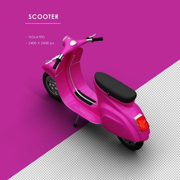 PSD scooter rosa isolado da vista traseira superior esquerda