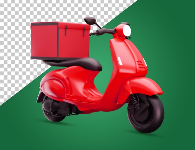 PSD un scooter rouge avec une boîte à l'arrière