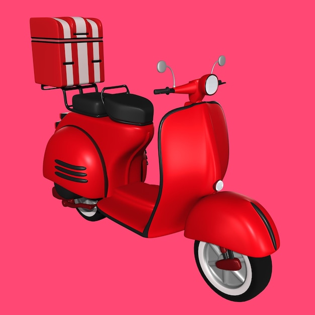 PSD un scooter rouge avec une boîte à l'arrière