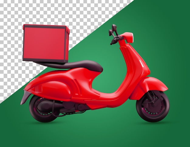 PSD un scooter rouge avec une boîte dessus.