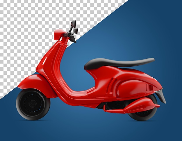 PSD un scooter rouge avec un siège noir et un siège noir.