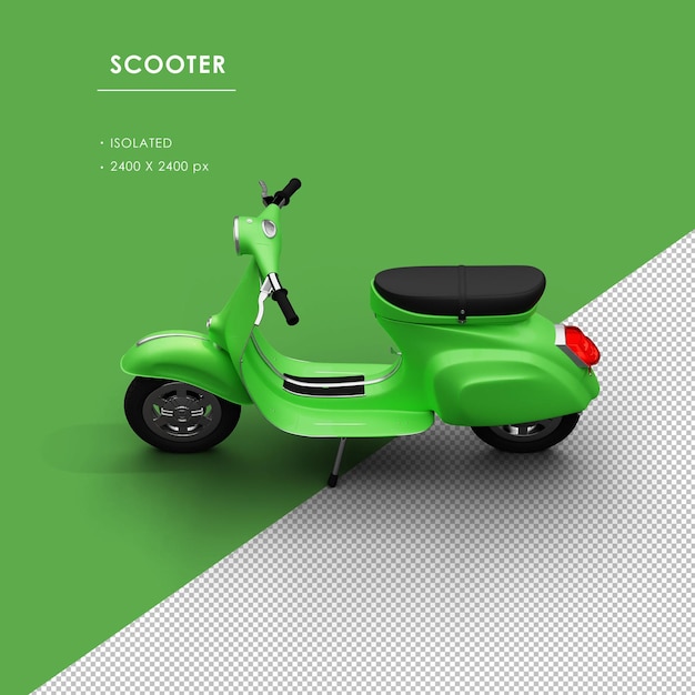 PSD scooter verde aislado desde la vista superior izquierda