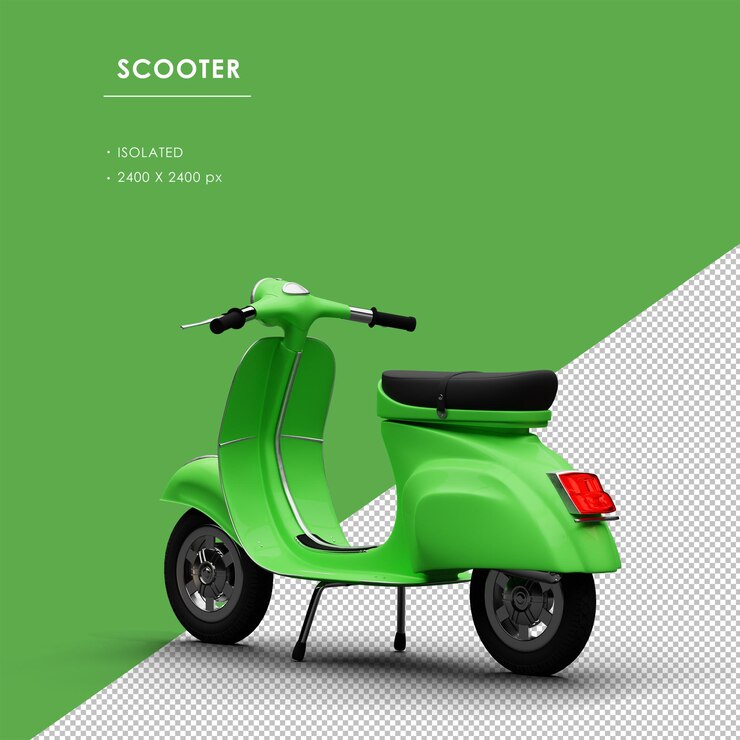 PSD scooter verde isolado da vista traseira esquerda