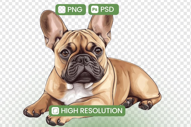 Scopri immagini ad alta risoluzione di adorabili bulldog francesi Una raccolta di file PNG e PSD con pose carine e opere d'arte dettagliate Perfette per progetti di design e appassionati di arte digitale