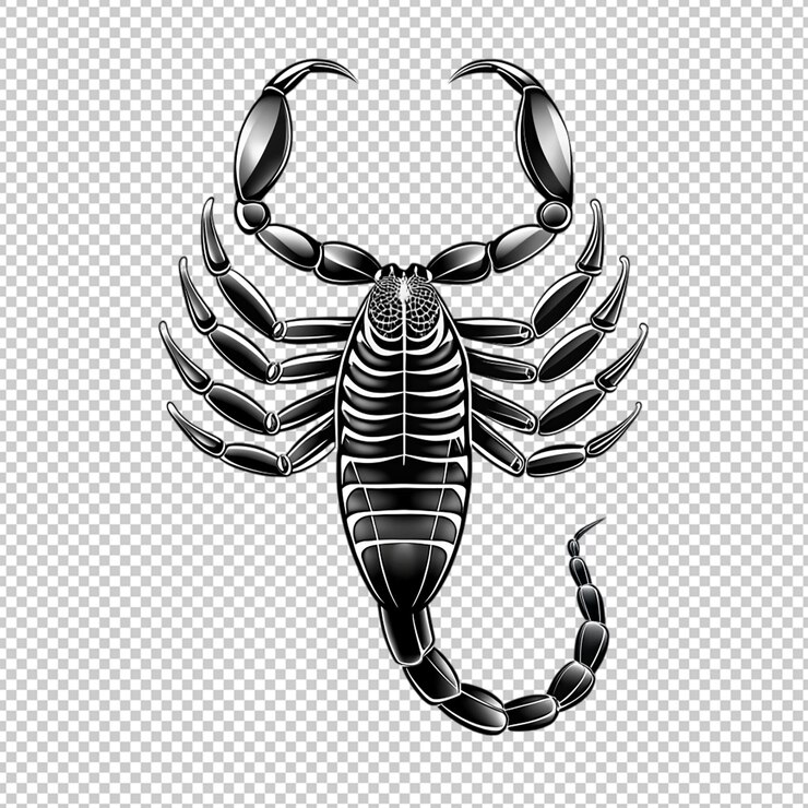 PSD scorpione astratto bianco e nero isolato su uno sfondo trasparente