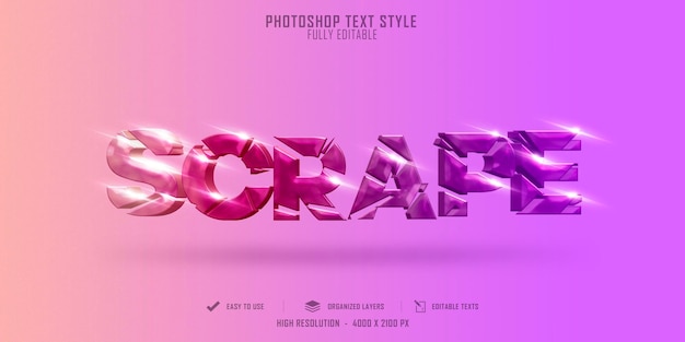 PSD scrape vollfarbige 3d-textstil-effektvorlage premium psd