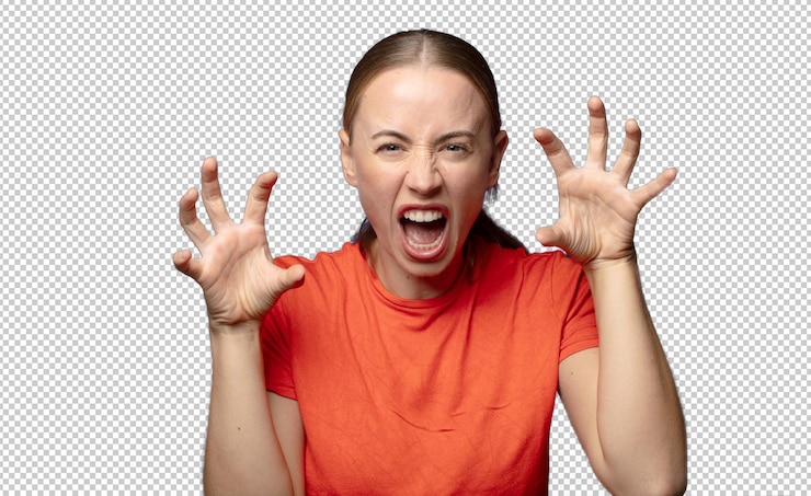PSD screaming in panic or anger shocked terrified or furious with hands next to head
