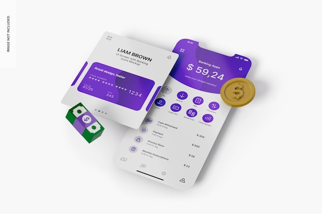 Screen UI con icone bancarie Mockup Perspettiva