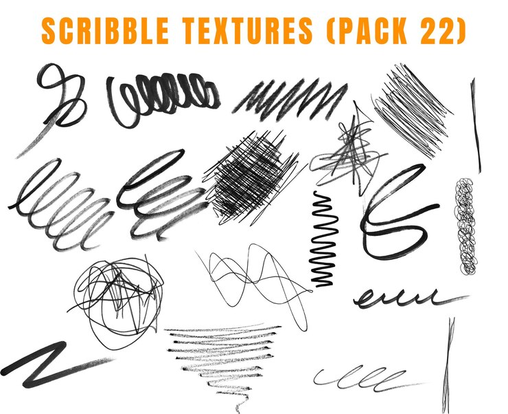 PSD scribble textures pack 22 - éléments de conception en noir et blanc dessinés à la main